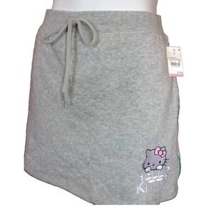 Hello Kitty Sanrio Fleece Mini Skirt Womens Small Gray Embroidered Logo‎ NWT